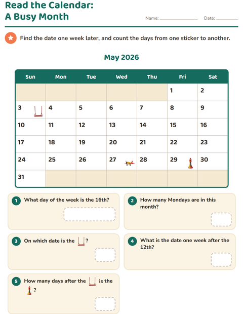 Preview of Calendar worksheet for grade 2