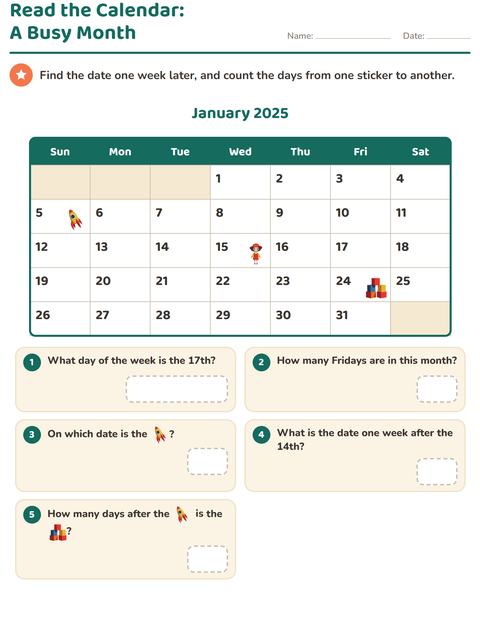 Preview of Calendar worksheet for grade 2
