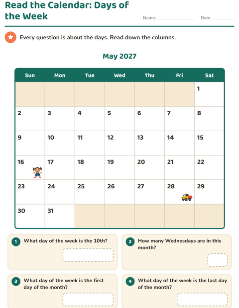 Preview of Read the Calendar: Every Question Is About the Days
