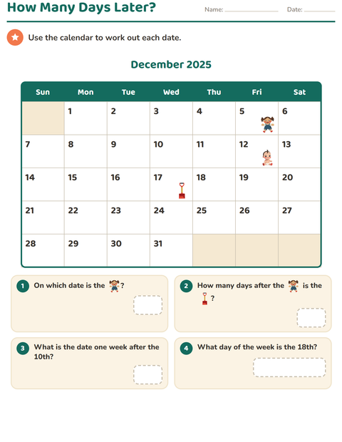 How Many Days Later? Counting Between Dates on a Calendar