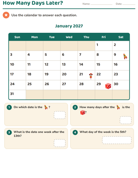 Preview of Calendar worksheet for grade 2