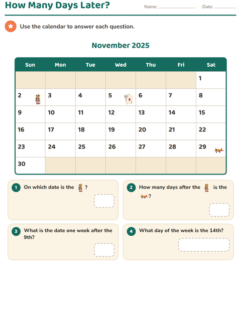 Preview of Calendar worksheet for grade 2