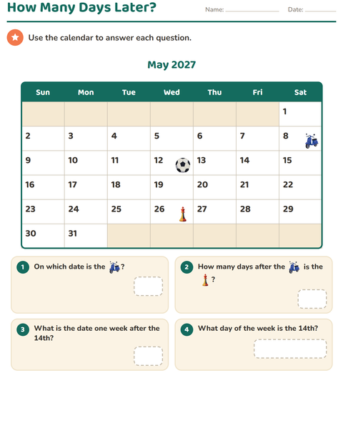 Preview of Calendar worksheet for grade 2