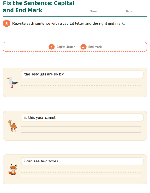 Fix the Sentence: Add the Capital Letter and the End Mark