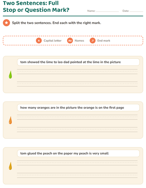 Preview of Capital Letters and Punctuation worksheet featuring Colors for grade 2