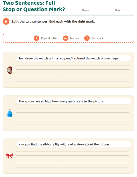 Preview of Capital Letters and Punctuation worksheet featuring Accessories for grade 2