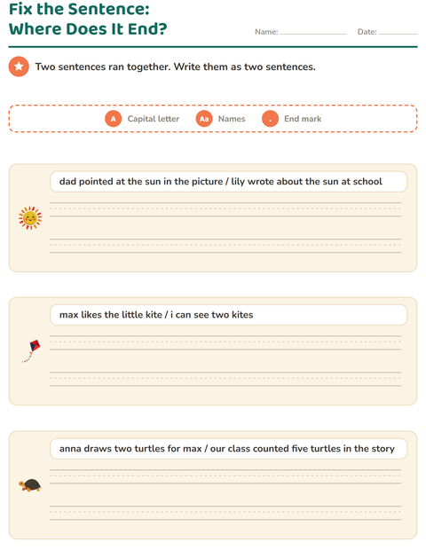 Preview of Capital Letters and Punctuation worksheet featuring Beach for grade 2