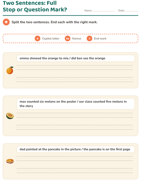 Preview of Capital Letters and Punctuation worksheet featuring Breakfast for grade 2