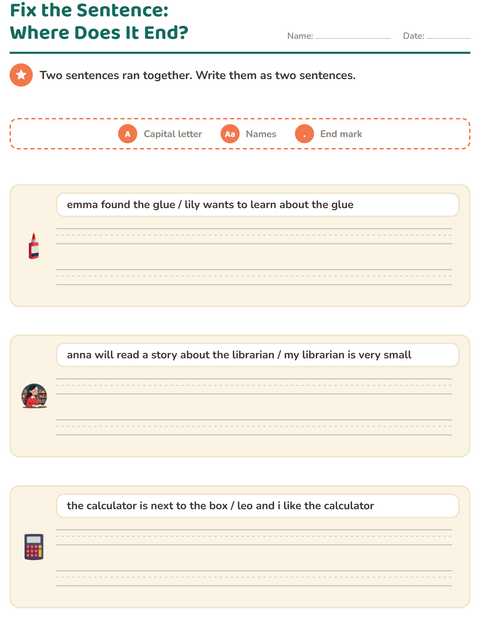 Preview of Capital Letters and Punctuation worksheet featuring Classroom for grade 2