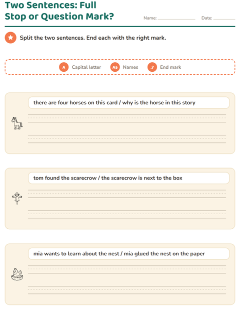 Preview of Capital Letters and Punctuation worksheet featuring Farm BW for grade 2