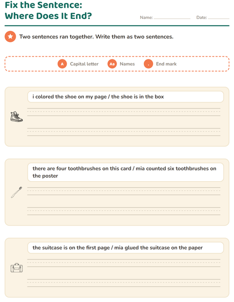 Preview of Capital Letters and Punctuation worksheet featuring Objects BW for grade 2