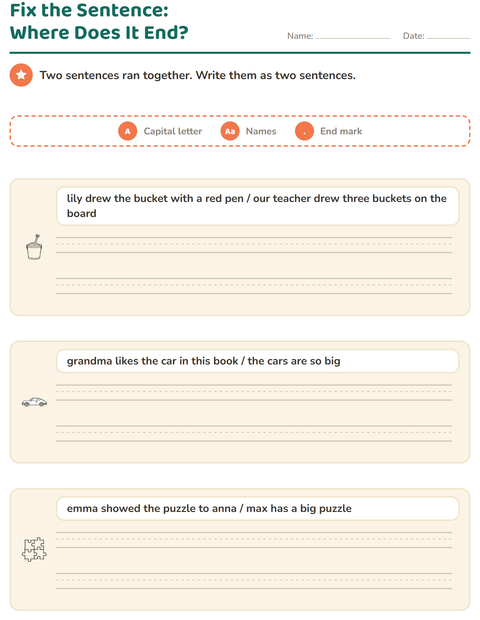 Preview of Capital Letters and Punctuation worksheet featuring Toys BW 2 for grade 2