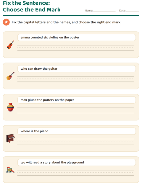 Preview of Capital Letters and Punctuation worksheet featuring Activities for grade 2