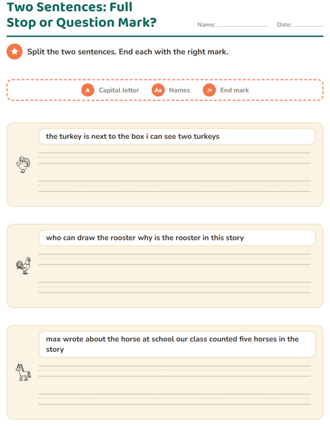 Preview of Capital Letters and Punctuation worksheet featuring Farm BW for grade 2