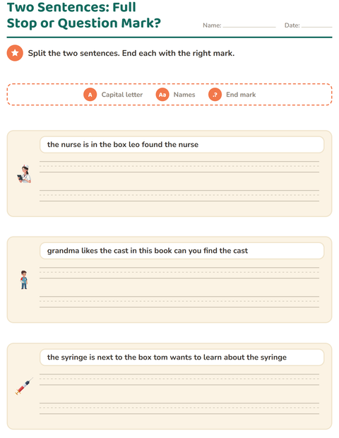 Preview of Capital Letters and Punctuation worksheet featuring Hospital for grade 2
