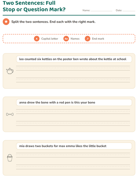 Preview of Capital Letters and Punctuation worksheet featuring Objects BW for grade 2