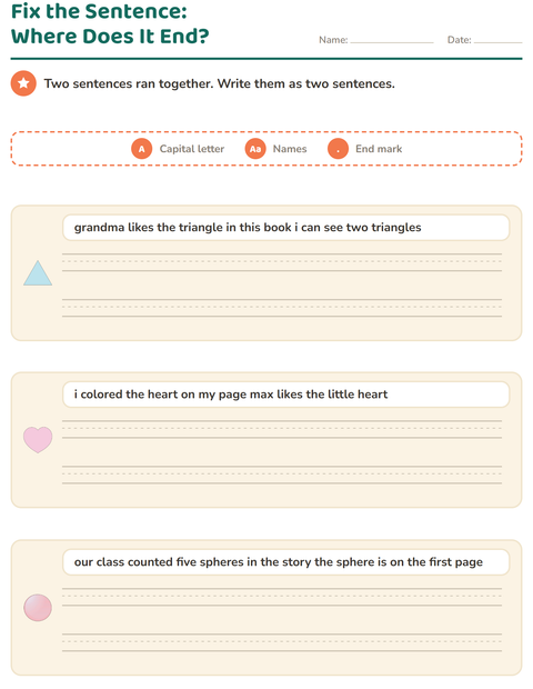 Preview of Capital Letters and Punctuation worksheet featuring Shapes for grade 2