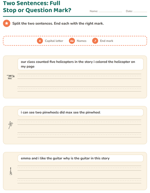 Preview of Capital Letters and Punctuation worksheet featuring Toys BW 2 for grade 2