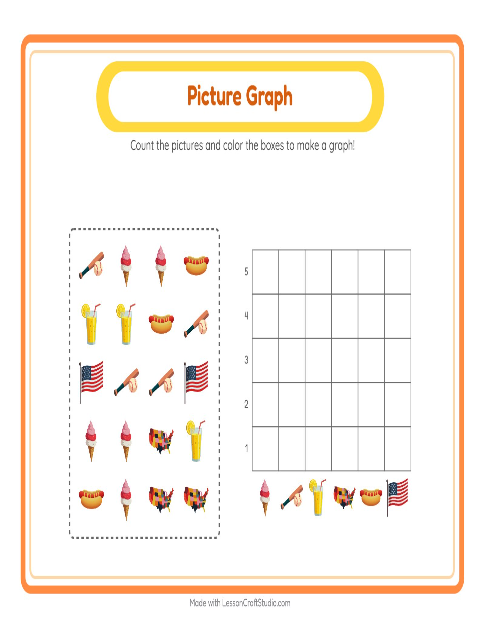 Preview of Chart Count worksheet featuring 4th of July for kindergarten