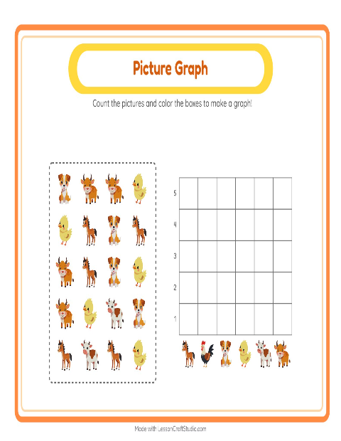 Preview of Chart Count worksheet featuring Farm Animals for kindergarten