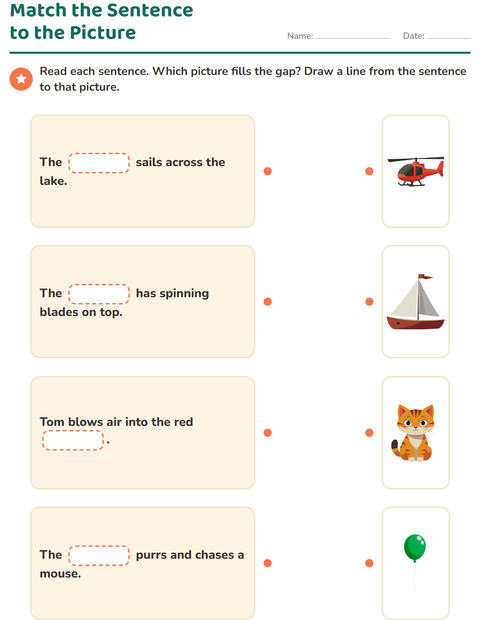 Preview of Fill in the Missing Word worksheet for grade 1