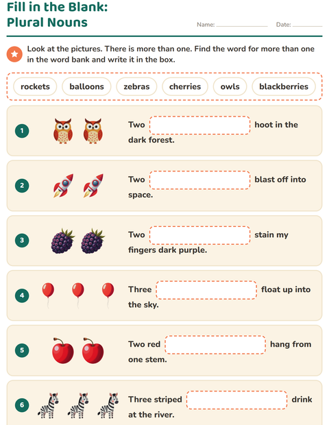 Preview of Fill in the Missing Word worksheet for grade 2