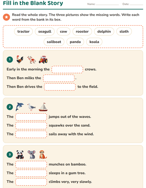 Preview of Fill in the Missing Word worksheet for grade 2