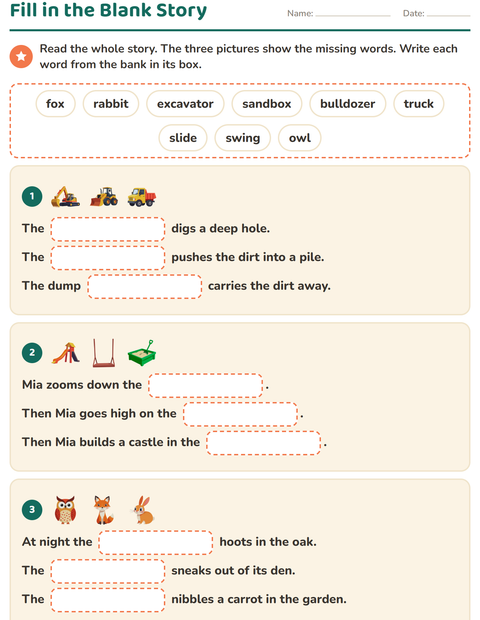 Preview of Fill in the Missing Word worksheet for grade 2