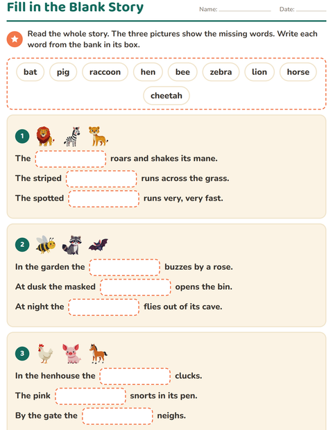 Preview of Fill in the Missing Word worksheet for grade 2