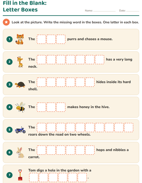 Preview of Fill in the Missing Word worksheet for grade 1