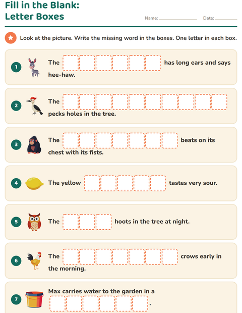 Preview of Fill in the Missing Word worksheet for grade 1