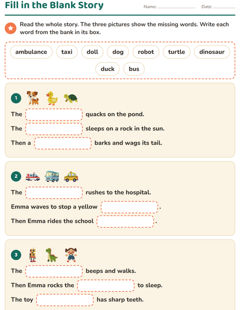 Preview of Fill in the Missing Word worksheet for grade 2