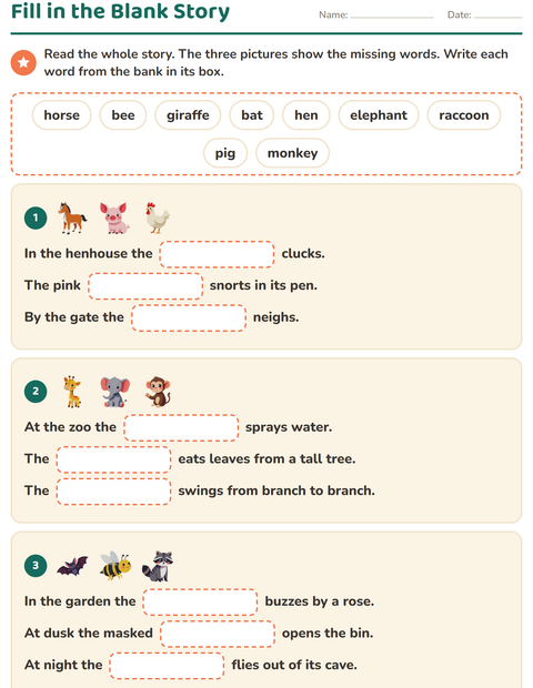 Preview of Fill in the Missing Word worksheet for grade 2