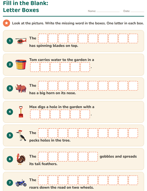 Preview of Fill in the Missing Word worksheet for grade 1