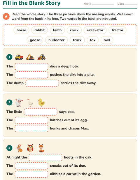 Preview of Fill in the Missing Word worksheet for grade 2