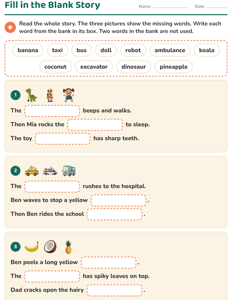 Preview of Fill in the Missing Word worksheet for grade 2