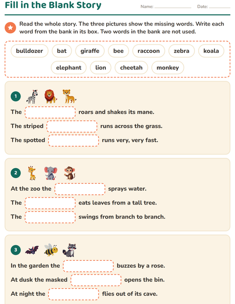 Preview of Fill in the Missing Word worksheet for grade 2