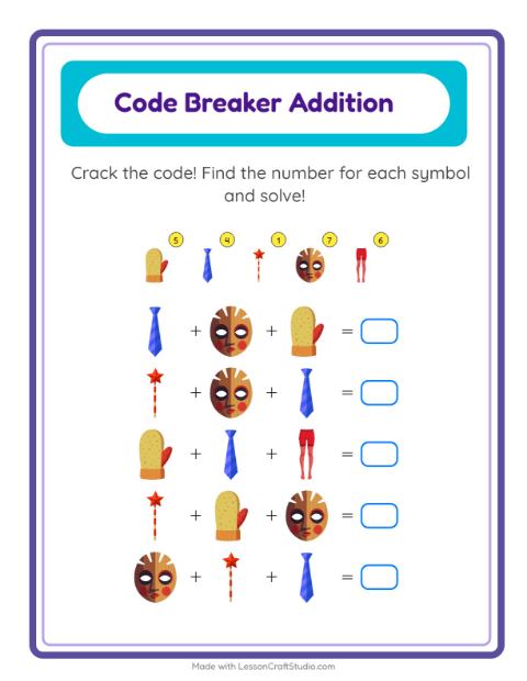 Secret Code Addition with Accessories — Grade 1 — 2