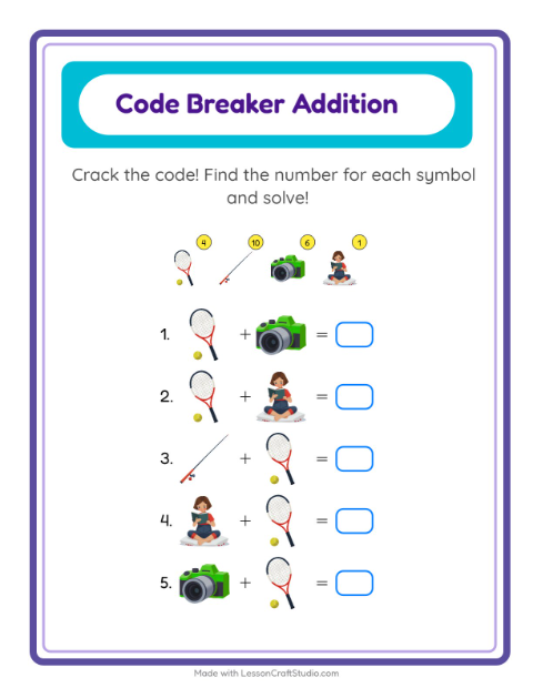 Secret Code Math with Activities — Grade 2