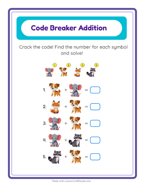 Secret Code Addition with Animals