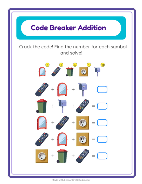 Secret Code Math with Household Things — Grade 2 — 2