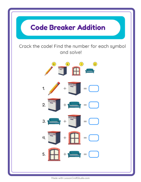Preview of Secret Code Math with Household Things — Grade 2