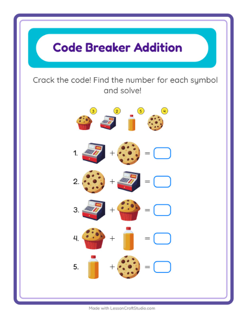 Secret Code Addition with Supermarket Things