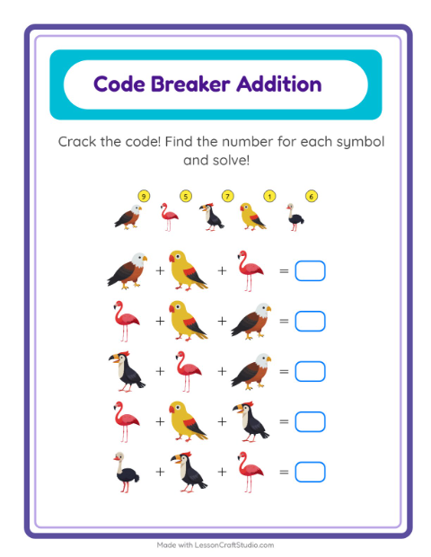 Secret Code Math with Birds — Grade 2 — 2