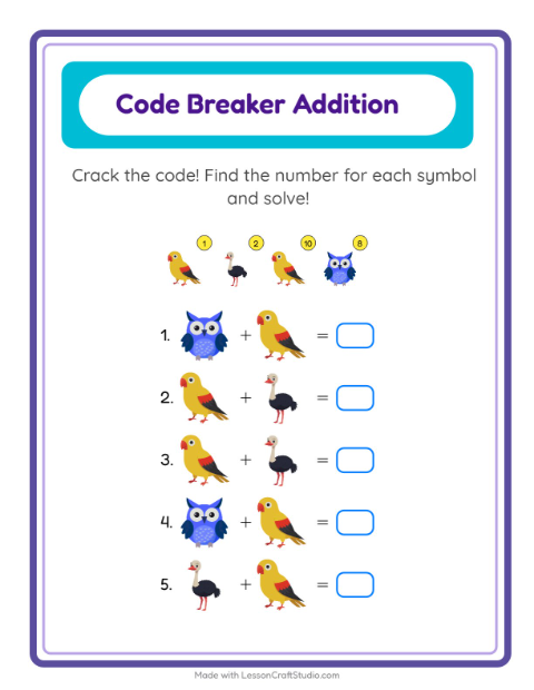 Secret Code Math with Birds — Grade 2