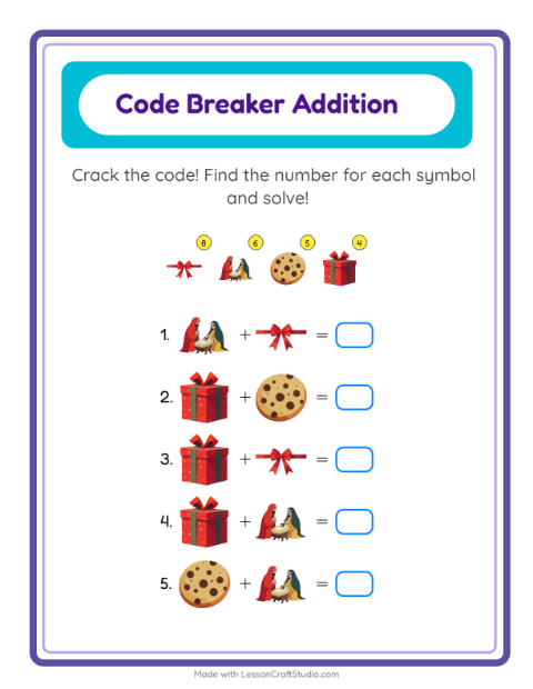Secret Code Addition with Christmas