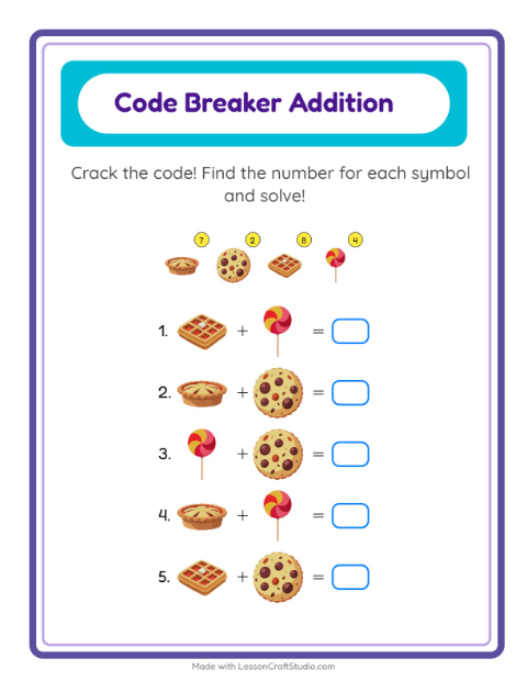 Secret Code Addition with Desserts and Sweets