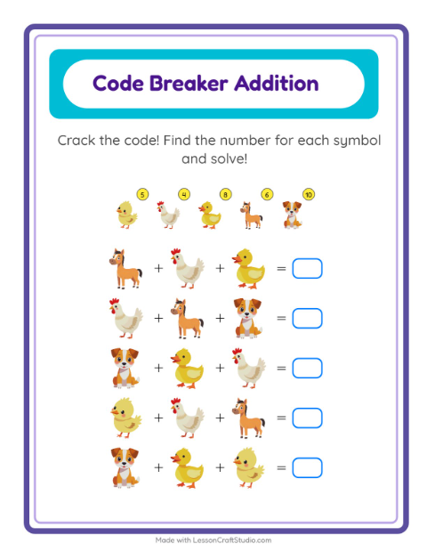 Secret Code Math with Farm Animals — Grade 2 — 2