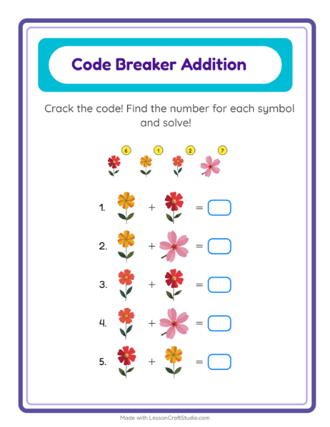Secret Code Math with Flowers — Grade 2