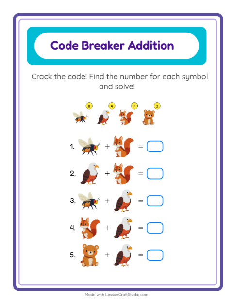 Secret Code Addition with Forest Creatures